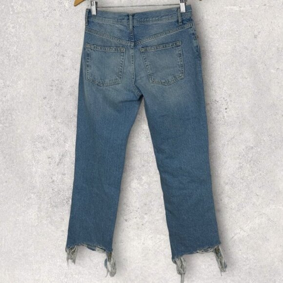 Free People Revolve Maggie Straight Jeans Light Stone Raw Hem Distress Denim 25 - Picture 5 of 15